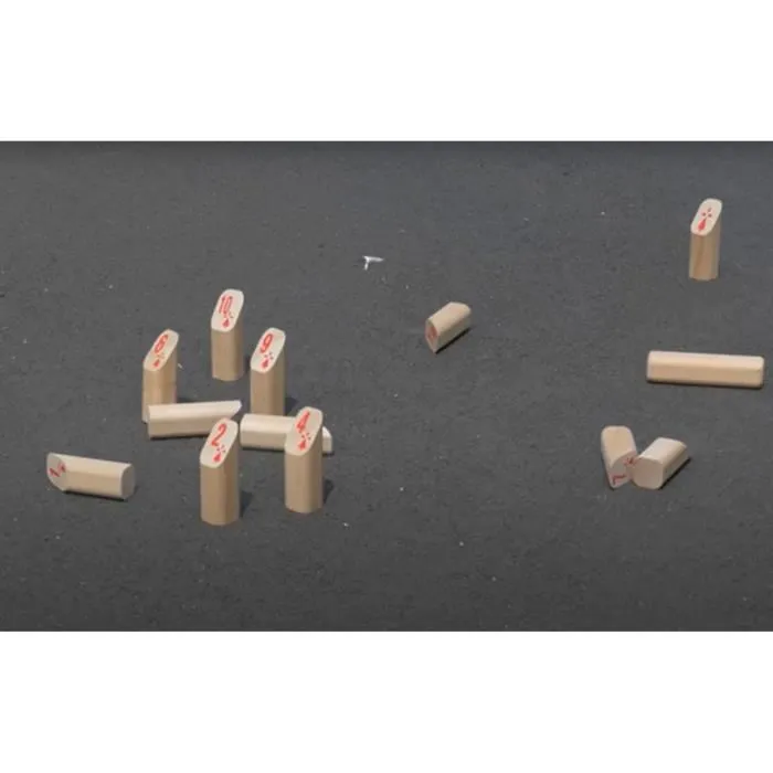 MECABOIS Juego de Bolos Finlandés de Madera PEFC, 12 Bolos + Mazo + Pelota, Juguete para Niños y Niñas a partir de 6 Años