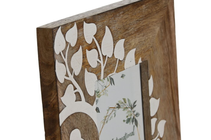 DKD Home Decor Marco Foto Oriental 10x15 cm Marron y Blanco (2 Unidades) Colección Buda Hoja Mango Cristal 20x2x25 cm