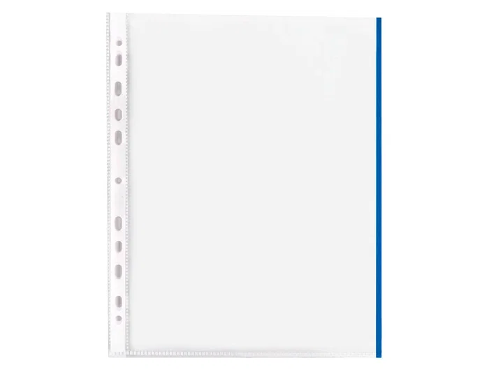 Q-connect Funda Multitaladro Cristal Din A4 70 mc con Borde Azul, Bolsa 10 Unidades Q-connect Funda Multitaladro Cristal Din A4 70 mc con Borde Azul, Bolsa 10 Unidades