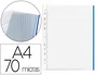 Q-connect Funda Multitaladro Cristal Din A4 70 mc con Borde Azul, Bolsa 10 Unidades