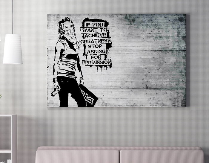 Wallity WY136 Lienzo Decorativo Enmarcado Banksy 70 x 100 cm Obra de Arte Moderna Impresión Digital Sobre Lienzo