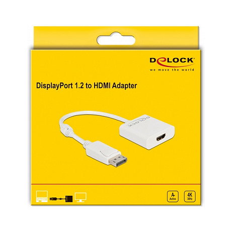 DeLOCK Adaptador DisplayPort 1.2 macho a HDMI hembra 4K activo blanco