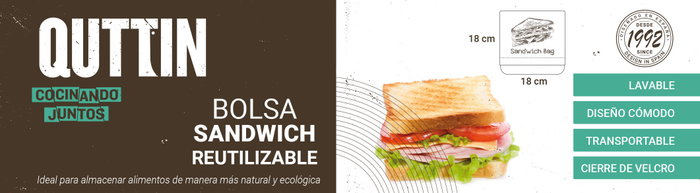 Quttin Bolsa Para Sandwich Reutilizable 18x18x2 cm (24 Unidades) Quttin Bolsa Para Sandwich Reutilizable 18x18x2 cm (24 Unidades)
