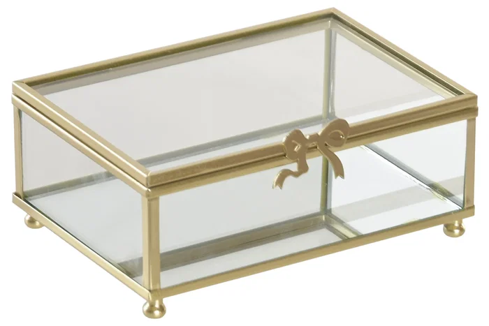 DKD Home Decor Joyero de Cristal y Metal con Lazo Transparente