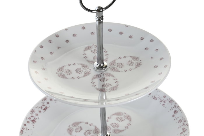 DKD Home Decor Frutero Scandi Rosa Blanco Porcelana Metal 3 Pisos 27 x 27 x 34 cm