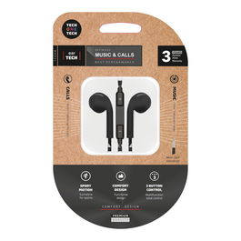 Tech One Tech Auriculares Eartech conector mini-jack 3,5mm negros, sonido estéreo con micrófono y control de volumen