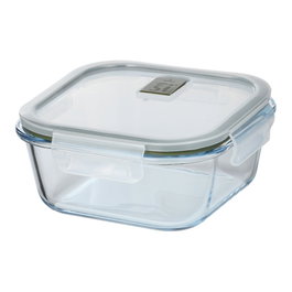 San Ignacio Fiambrera Experto de Vidrio Borosilicato Cuadrada Hermética 800 ml con 4 Cierres y Válvula, Apta para Lavavajillas, Horno y Congelador, 15.9 x 15.9 x 7 cm