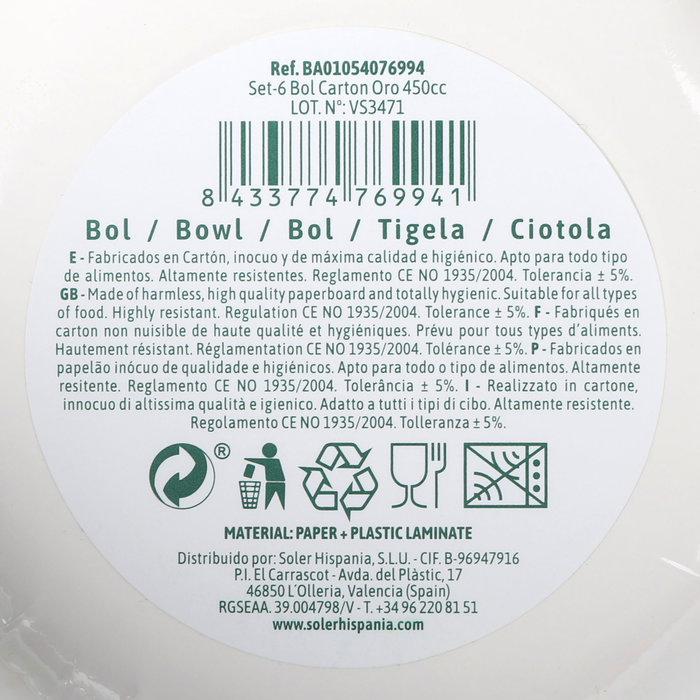 Algon Set de 6 Vasos de Cartón Oro 450 cc (18 x 4 x 18 cm) (18 Unidades)