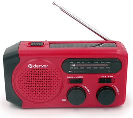 Denver SCR-2010MK2 Radio de Emergencia con Carga Solar y Manivela, Rojo