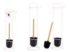 Berilo Portarrollo Metal con Escobilla Bambú Rosa 17x57x16.5 cm (Set de 6)