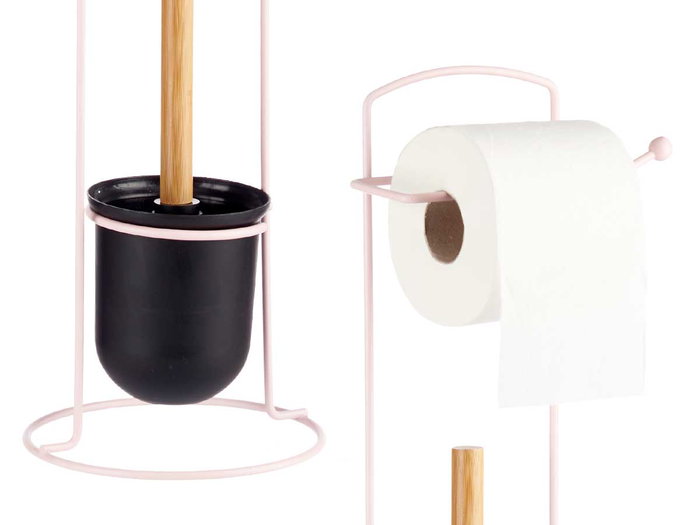 Berilo Portarrollo Metal con Escobilla Bambú Rosa 17x57x16.5 cm (Set de 6)