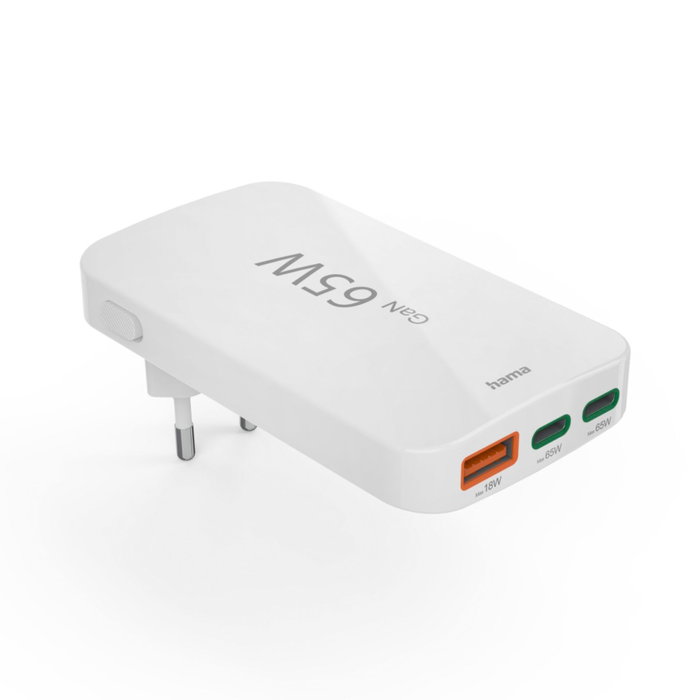 Hama Cargador Mini 65W 2x USB-C + 1x USB-A Blanco Plegable
