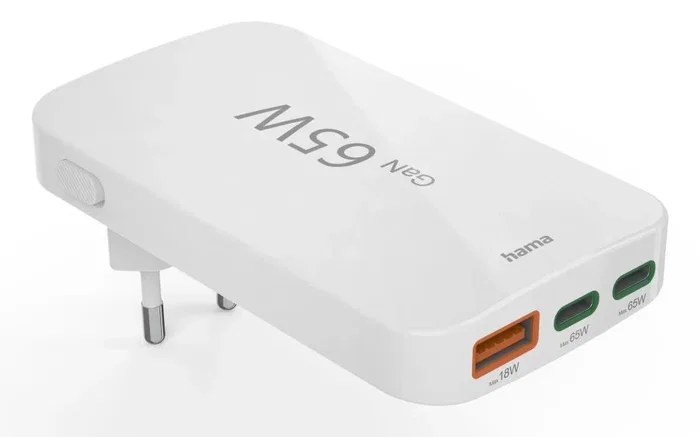 Hama Cargador Mini 65W 2x USB-C + 1x USB-A Blanco Plegable
