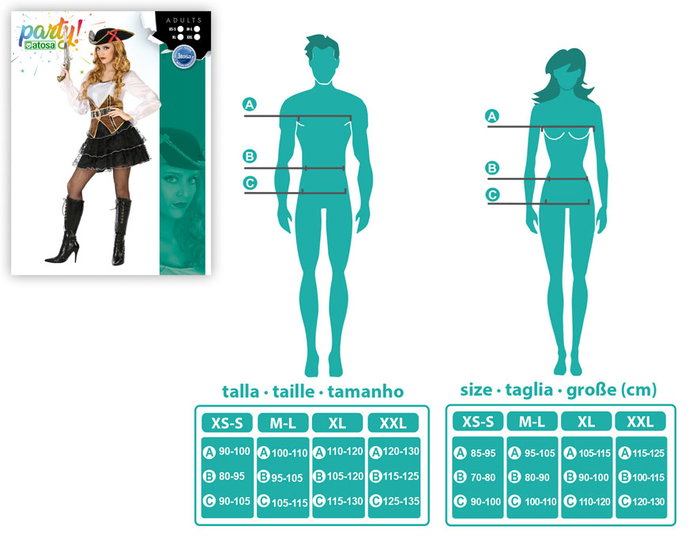 Disfraz Capitán Pirata Mujer Adulto Talla M-L - Vestido y Cinturón Multicolor