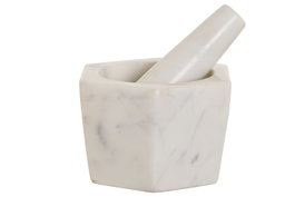 DKD Home Decor Mortero de Mármol Hexagonal Natural Blanco