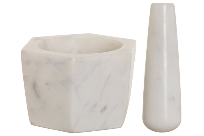 DKD Home Decor Mortero de Mármol Hexagonal Natural Blanco