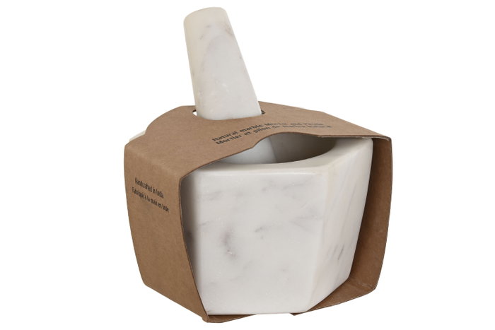 DKD Home Decor Mortero de Mármol Hexagonal Natural Blanco