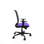 Silla de oficina Alares con mecanismo Sincro tapizada con Tela color Lila y malla color Negro. Equipada con lumbar 1D, Brazos 1D y Ruedas 65mm nailon