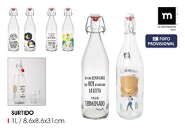 La Mediterranea Botella de Vidrio 1L con Tapón Hermético Mecano