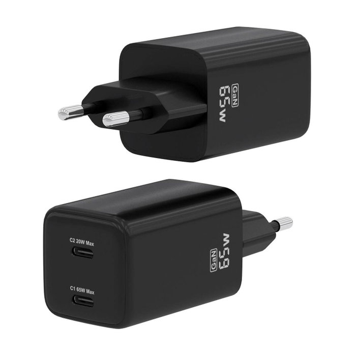 Aisens Cargador GaN 65W con 2x USB-C PD3.0 y QC4.0, Negro