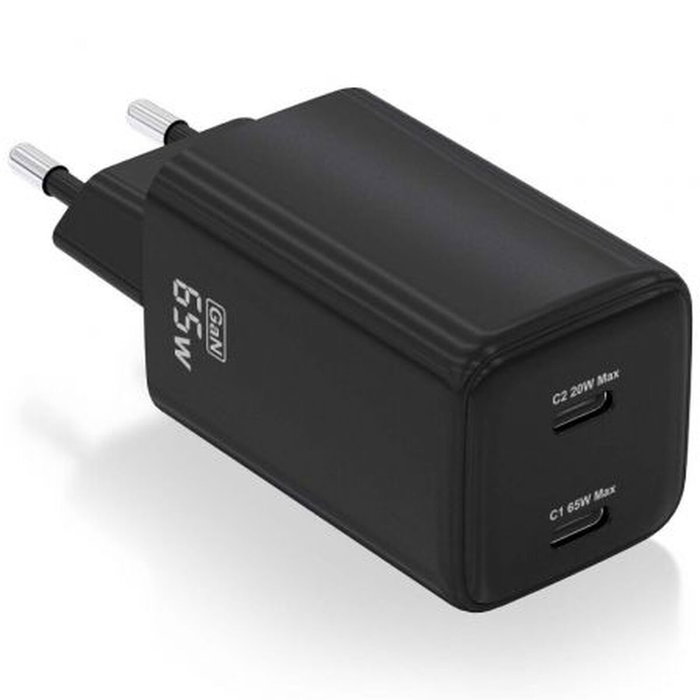 Aisens Cargador GaN 65W con 2x USB-C PD3.0 y QC4.0, Negro
