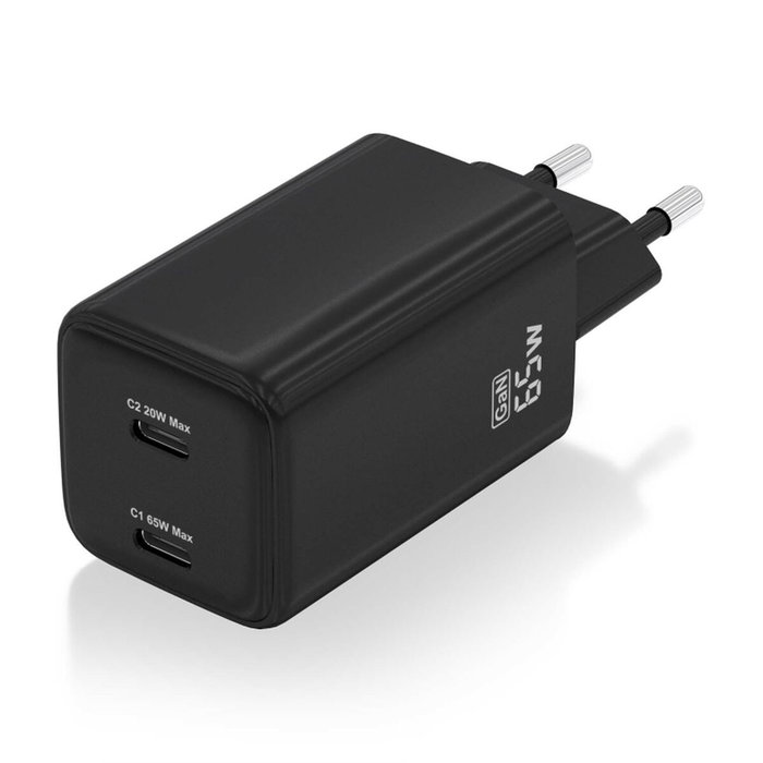 Aisens Cargador GaN 65W con 2x USB-C PD3.0 y QC4.0, Negro