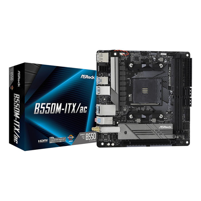ASRock B550M-ITX/ac - Placa Base mini-ITX Socket AM4 AMD B550 con WiFi, Bluetooth 4.2, HDMI, DisplayPort, 2x M.2, 64GB DDR4, Retail ASRock B550M-ITX/ac - Placa Base mini-ITX Socket AM4 AMD B550 con WiFi, Bluetooth 4.2, HDMI, DisplayPort, 2x M.2, 64GB DDR4, Retail