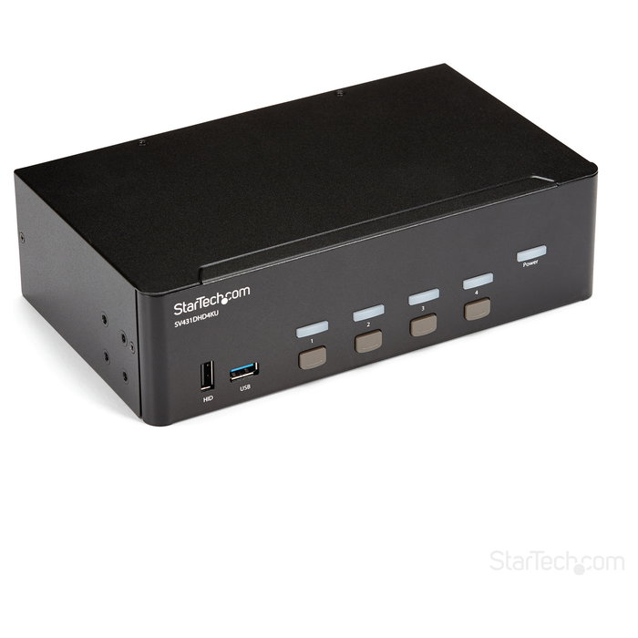 StarTech Switch Conmutador KVM 4 Puertos HDMI 4K 30Hz, KVM Extender HDMI, Montaje en Rack, 3840 x 2160 Pixeles, 4K Ultra HD