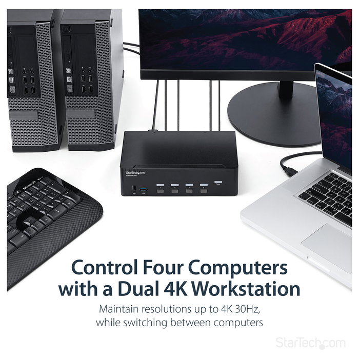 StarTech Switch Conmutador KVM 4 Puertos HDMI 4K 30Hz, KVM Extender HDMI, Montaje en Rack, 3840 x 2160 Pixeles, 4K Ultra HD