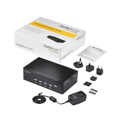 StarTech Switch Conmutador KVM 4 Puertos HDMI 4K 30Hz, KVM Extender HDMI, Montaje en Rack, 3840 x 2160 Pixeles, 4K Ultra HD