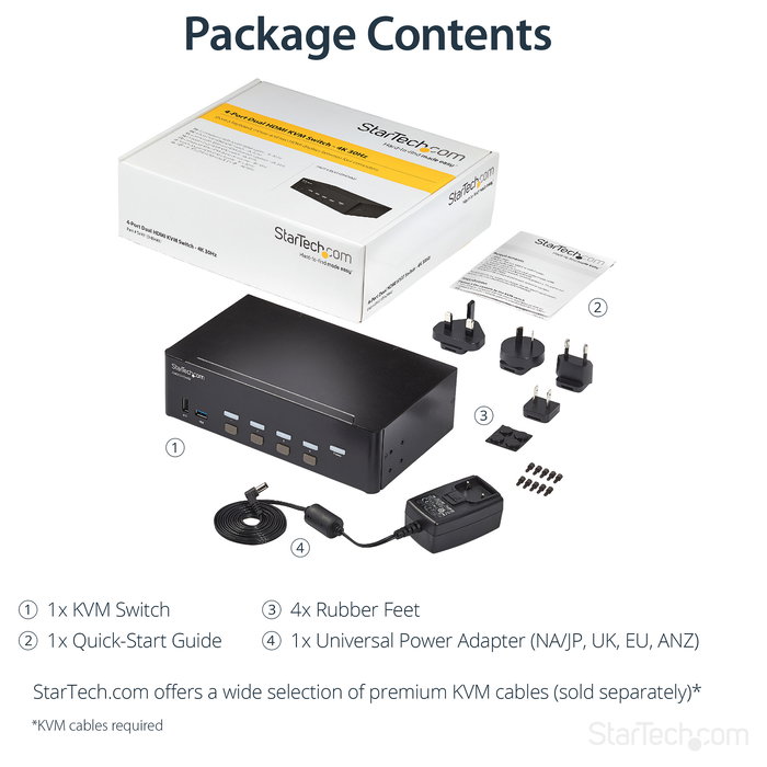StarTech Switch Conmutador KVM 4 Puertos HDMI 4K 30Hz, KVM Extender HDMI, Montaje en Rack, 3840 x 2160 Pixeles, 4K Ultra HD