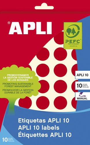 Apli Etiquetas Redondas de 19 mm Rojo (Pack de 320)
