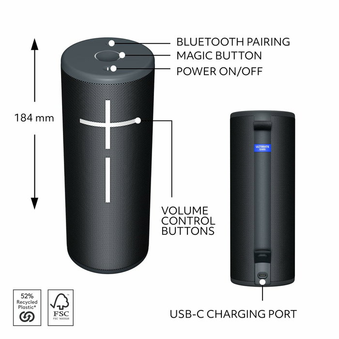 Ultimate Ears BOOM 4 Altavoz portátil estéreo Negro