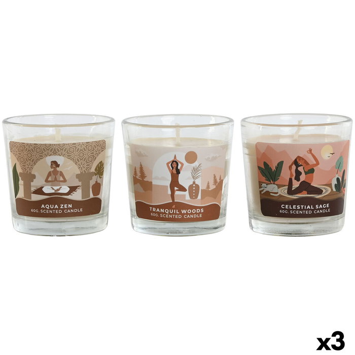 DKD Home Decor Surtido de 3 Velas de Cera de Parafina Yoga, 60 g cada una