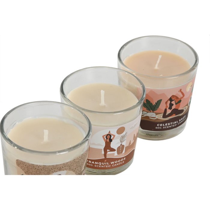 DKD Home Decor Surtido de 3 Velas de Cera de Parafina Yoga, 60 g cada una