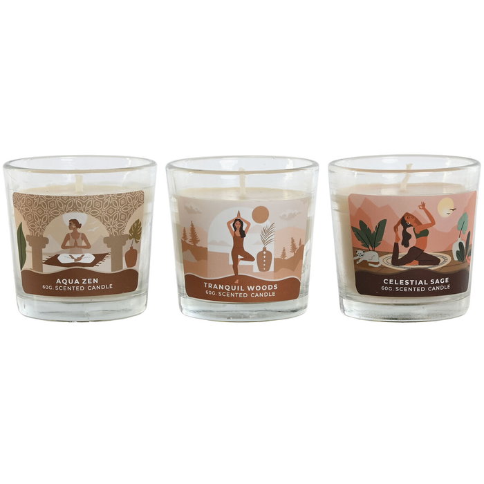 DKD Home Decor Surtido de 3 Velas de Cera de Parafina Yoga, 60 g cada una
