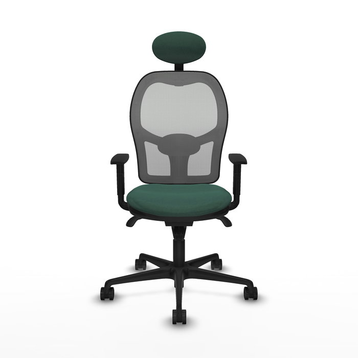 Silla de oficina Jorquera con mecanismo Sincro tapizada con Tela color Verde botella y malla color Gris. Equipada con lumbar 1D, Brazos 1D, Cabecero Fijo y Ruedas 65mm nailon Silla de oficina Jorquera con mecanismo Sincro tapizada con Tela color Verde botella y malla color Gris. Equipada con lumbar 1D, Brazos 1D, Cabecero Fijo y Ruedas 65mm nailon