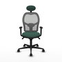 Silla de oficina Jorquera con mecanismo Sincro tapizada con Tela color Verde botella y malla color Gris. Equipada con lumbar 1D, Brazos 1D, Cabecero Fijo y Ruedas 65mm nailon