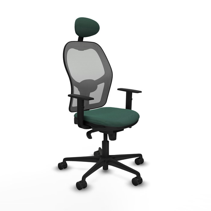 Silla de oficina Jorquera con mecanismo Sincro tapizada con Tela color Verde botella y malla color Gris. Equipada con lumbar 1D, Brazos 1D, Cabecero Fijo y Ruedas 65mm nailon Silla de oficina Jorquera con mecanismo Sincro tapizada con Tela color Verde botella y malla color Gris. Equipada con lumbar 1D, Brazos 1D, Cabecero Fijo y Ruedas 65mm nailon