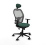 Silla de oficina Jorquera con mecanismo Sincro tapizada con Tela color Verde botella y malla color Gris. Equipada con lumbar 1D, Brazos 1D, Cabecero Fijo y Ruedas 65mm nailon