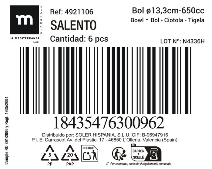 Inde Bol Salento 650 cc Ø 13.3 cm (24 Unidades)