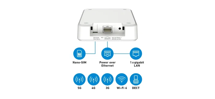 FRITZ! Router Móvil 5G WiFi 6 FRITZ!Box 6860 5G Edition International - Gigabit, VoIP, Base DECT, Domótica, IP55, PoE+ (hasta 1.3 Gbps 5G y 3 Gbps WiFi) FRITZ! Router Móvil 5G WiFi 6 FRITZ!Box 6860 5G Edition International - Gigabit, VoIP, Base DECT, Domótica, IP55, PoE+ (hasta 1.3 Gbps 5G y 3 Gbps WiFi)