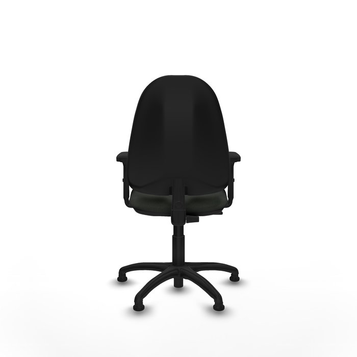 Silla de oficina Algarra con mecanismo Contacto permanente básico tapizada con Tela color Negro. Equipada con Base poliamida negra, Brazos 2Dy Topes