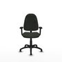 Silla de oficina Algarra con mecanismo Contacto permanente básico tapizada con Tela color Negro. Equipada con Base poliamida negra, Brazos 2Dy Topes