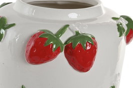 DKD Home Decor Jarrón Shabby Blanco Rojo Cerámica Fresas 21 x 30 x 21 cm (2 Unidades)