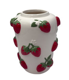 DKD Home Decor Jarrón de Cerámica Fresas Blanco y Rojo