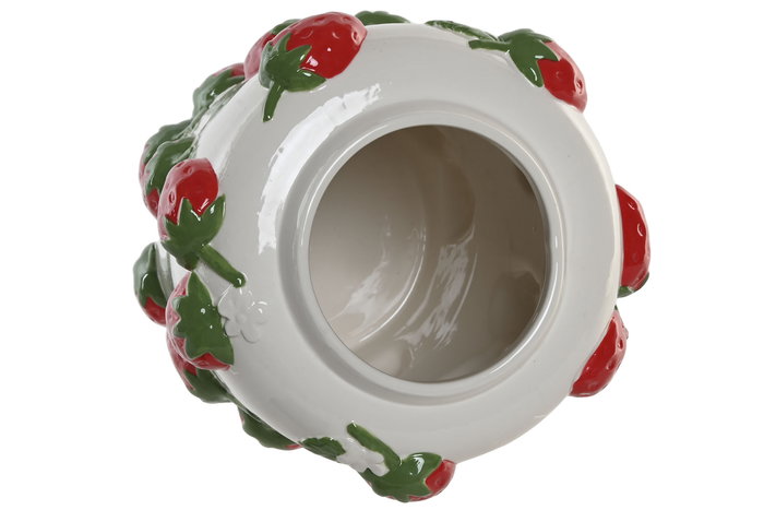 DKD Home Decor Jarrón Shabby Blanco Rojo Cerámica Fresas 21 x 30 x 21 cm (2 Unidades)