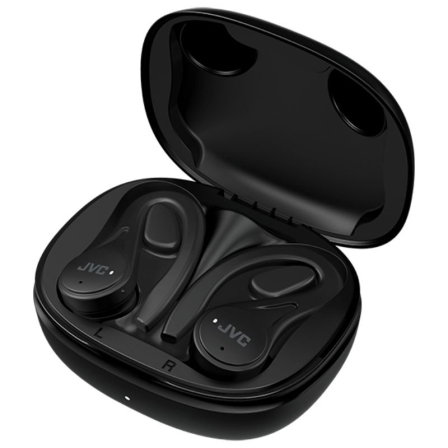 JVC HA-EC25T Auriculares True Wireless Deportivos Bluetooth 5.1 con Gancho, Autonomía 30h, Resistencia Agua IPX5, Control Táctil, Negro