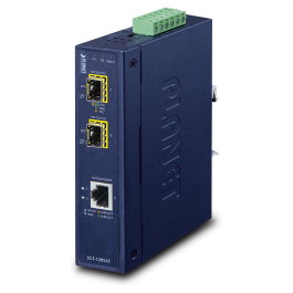 Planet IGT-1205AT Convertidor Media Ethernet Industrial, Gigabit 10/100/1000 Mbit/s, 1 Puert RJ-45 a 2 Puertos Fibra SFP (1000Base-T/BX/LX/SX), Montaje DIN Rail