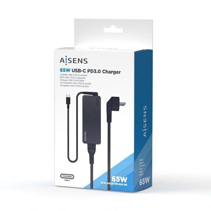 Aisens Cargador 65W PD3.0 con USB-C y Cable 1.8m Negro Aisens Cargador 65W PD3.0 con USB-C y Cable 1.8m Negro
